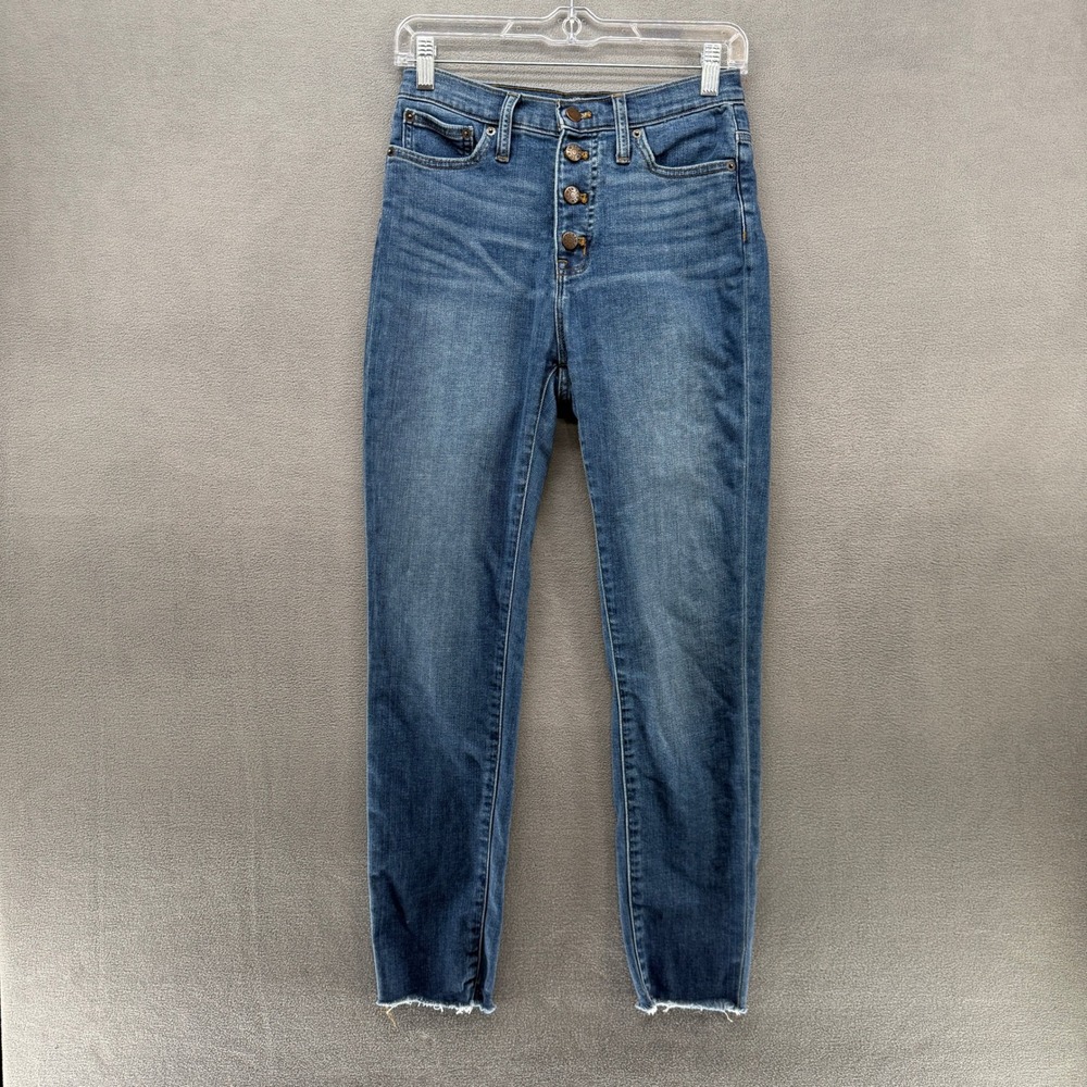 J.Crew Skinny Jeans High Rise Blue Button Fly Raw Hem Womens 26